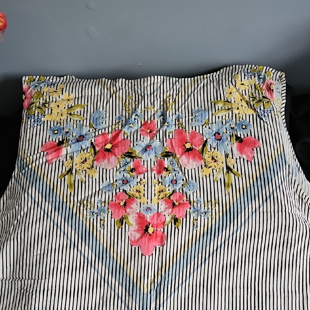 J. Jill Black and White Striped Midi Dress with Floral Accents - Picture 7 of 16